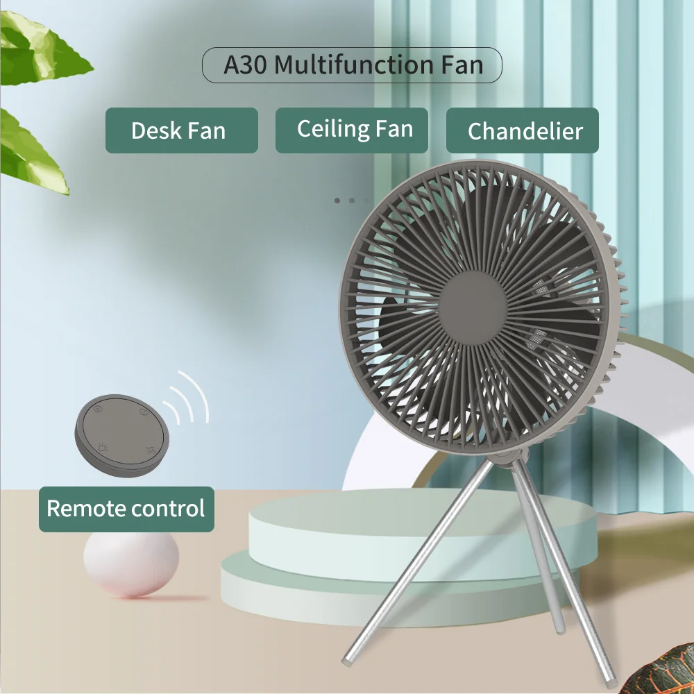 

Camping Equipment 10000mAh Rechargeable Tripod Camping Fan with Timing Camping Light Usb Fan Remote Control Wireless Ceiling Fan