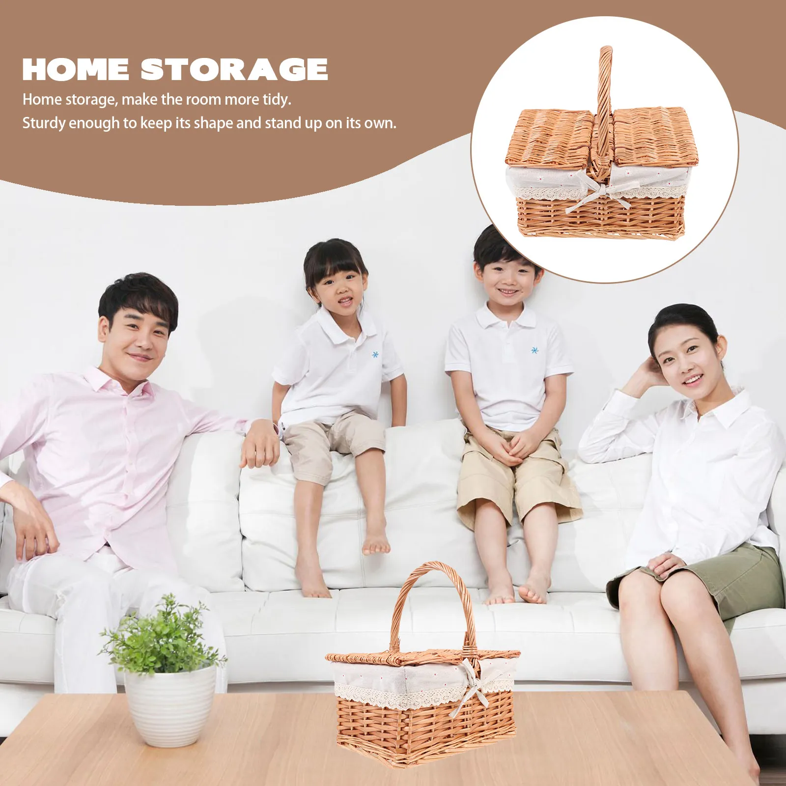 

1 pc Woven Straw Storage Basket Portable Home Organizer Case With Handle Large Capacity Decorative Sundries Container Durable