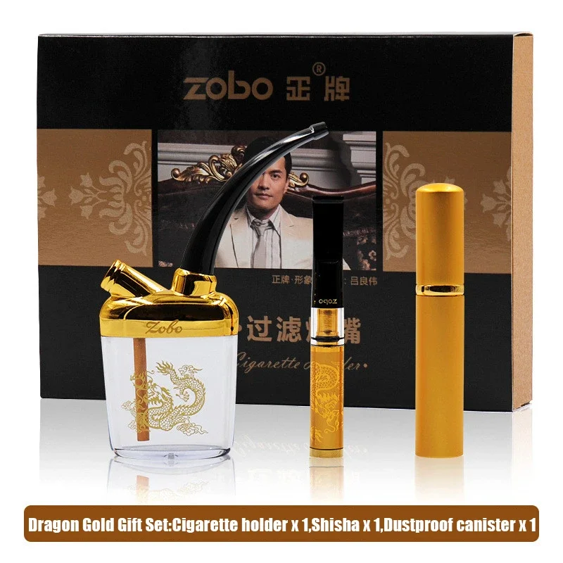 Dual Filter Cigarette Hold-held Smoke Gadget Cleanable Reusable Tar Filter Hookah Shisha Mouthpiece Metal Sleeve Dragon Carving
