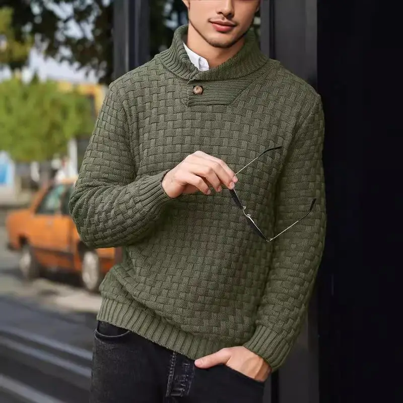 

Men's Business Knit Sweater Luxury Cashmere Imported from Overseas Nine-Quarter Sleeve Non-Shrinking Easy Care Wool Blend