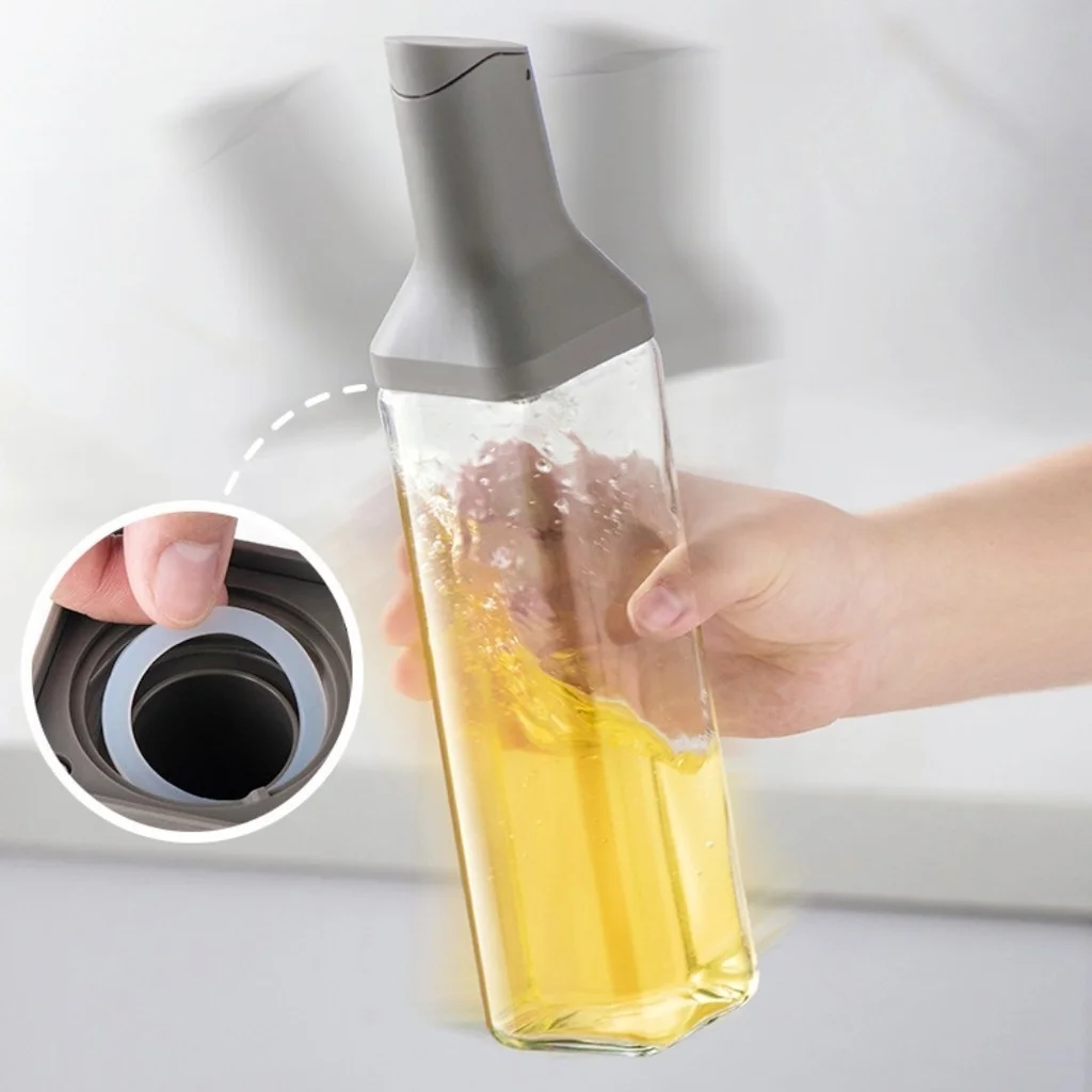 1Pc 500ml Square Opening Closing Glass Oil Bottle Kitchen Sauce Vinegar Oil Seasoning Jar Leak-Proof Sauce Vinegar Sesame Bottle