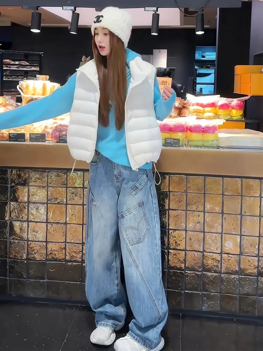 Chaleco Blanco Simple de Plumón para Mujer, Otoño Invierno, Cuello Alto, Sensación de Alta Gama, 90% Plumón Blanco