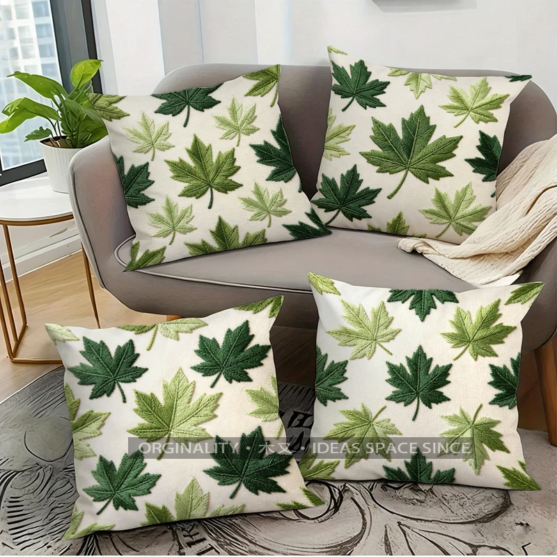 Embroidered Style Maple Leaf Throw Pillow Covers Pattern Cushion Cover Suitable for Sofa Bedroom Car Pillow Cover