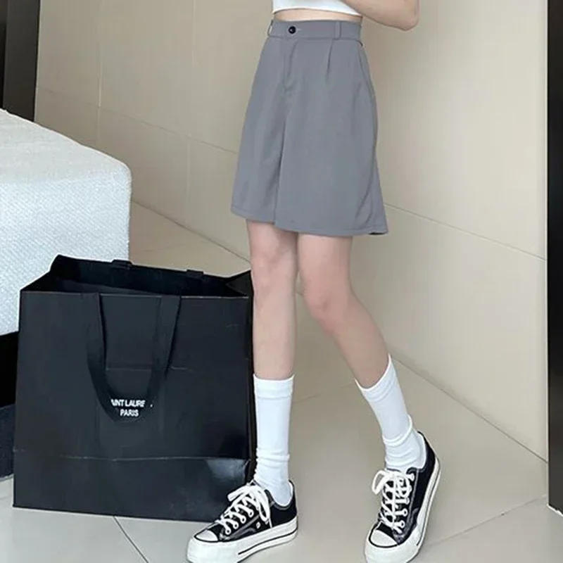 Pantaloni corti larghi coreani femminili estivi Pantaloni da ragazza concisi solidi a gamba larga Pantaloncini da abito casual quotidiani a vita alta da donna