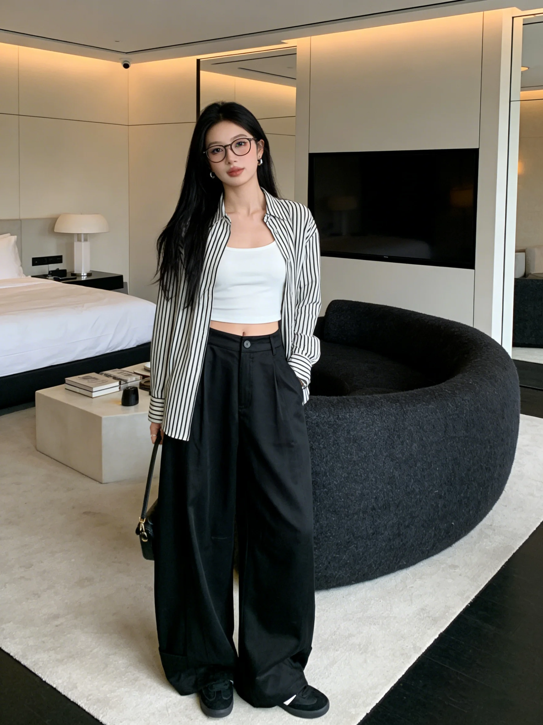 

High Waist Wide Leg Jeans Black Casual Versatile Loose Fit Spring Commute Korean Style Denim Pants Straight Cut Trousers