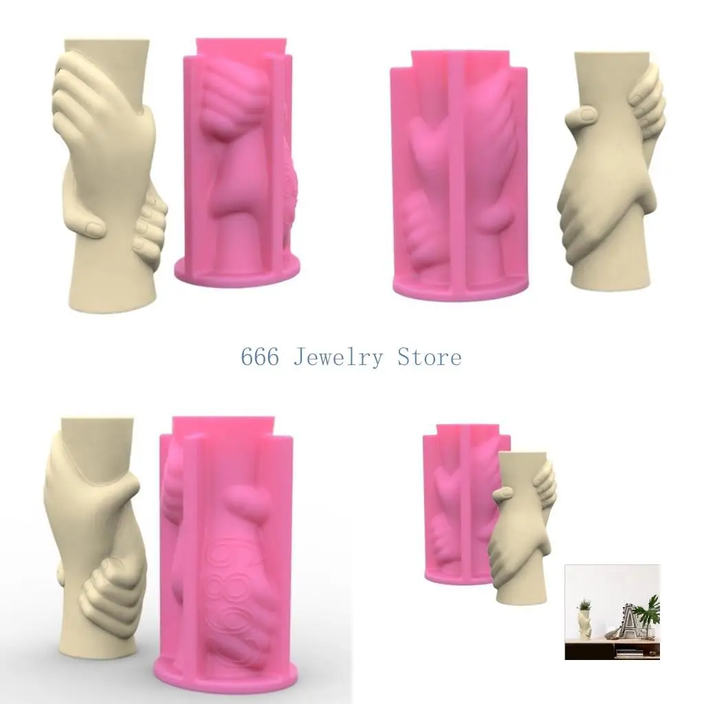 

F2TD Hand Silicone Flower Pots Mold Concrete Candlesticks Pen Holder Molds Succulent Planter Cement Clay Mould for Home Decors