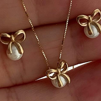 3Pcs/Set Imitation Pearl Bowknot Necklaces Earrings For Women Fashion Exquisite Gold Color Necklaces Earrings Sets Wedding Gifts