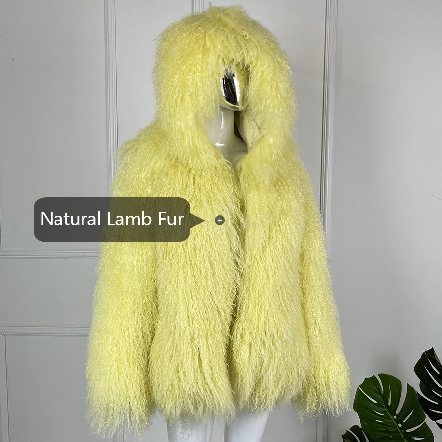 ผู้หญิงฤดูหนาวเสื้อขนสัตว์ของแท้ Lamb FUR Coats กับ Hood มองโกเลียแกะเสื้อขนสัตว์คุณภาพสูง