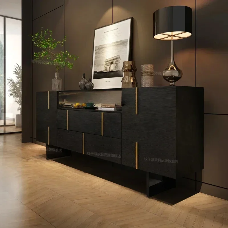 Italian Entrance Cabinet Living Room Multi-Functional Storage High-End Glass Sideboard Cabinet with Light