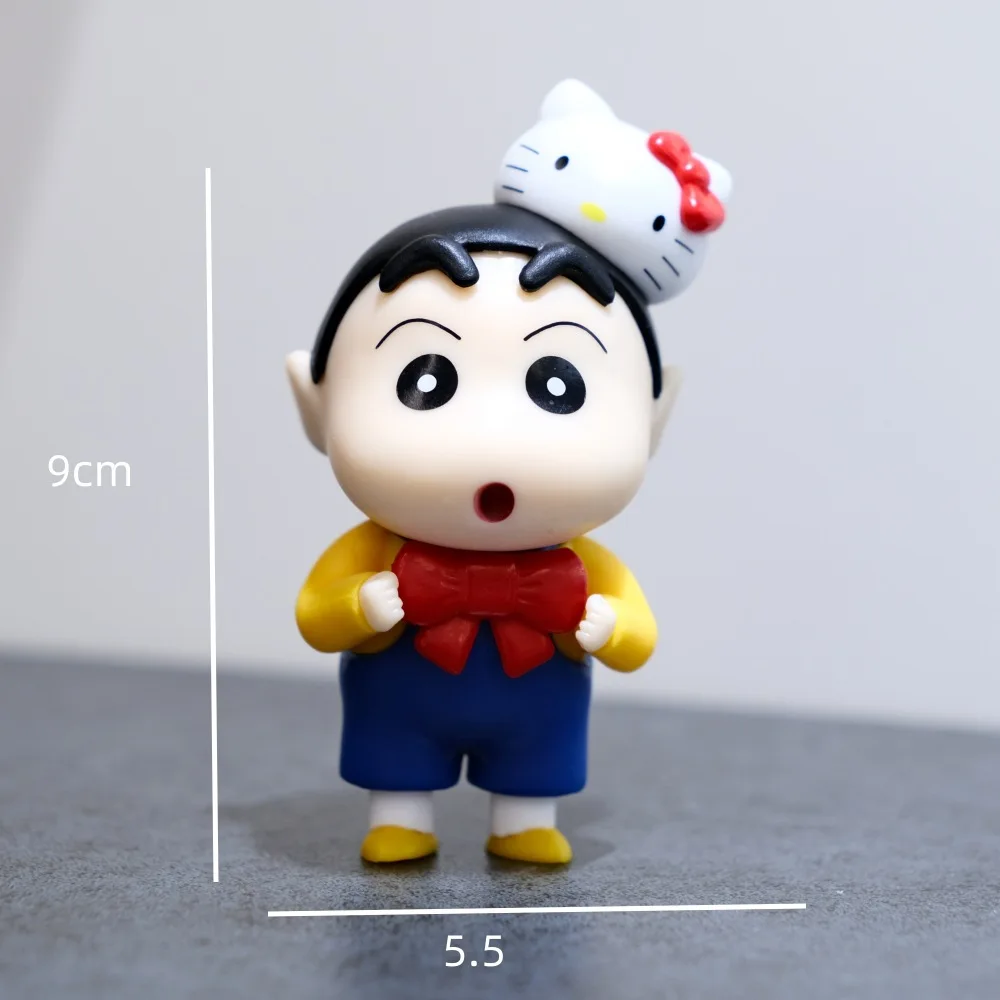 9cm Crayon Shin chan cos Sanrio Hellokitty Cartoon Kawaii Desktop Ornament GK Model Doll Creative Collectible Toy Xmas Gifts