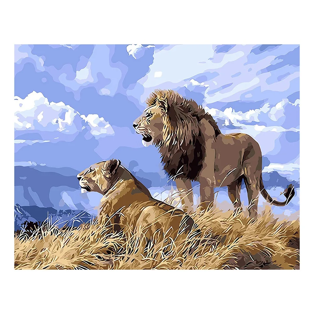 Peinture par NuméRos Kit de Peinture Acrylique DIY pour Enfants et Adultes DéButant - Lion et LéOpard 16 Pouces X 20 Pouces