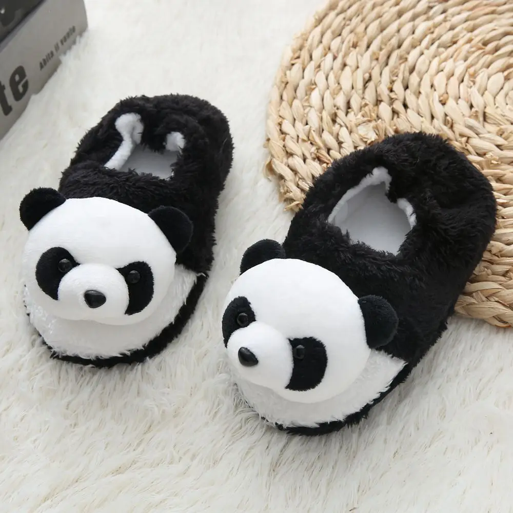 Winter Panda Slippers Kids Toddler Girl Non-slip Boys Fur Slides Cotton Indoor Shoes Warm Fluffy House Children Slipper