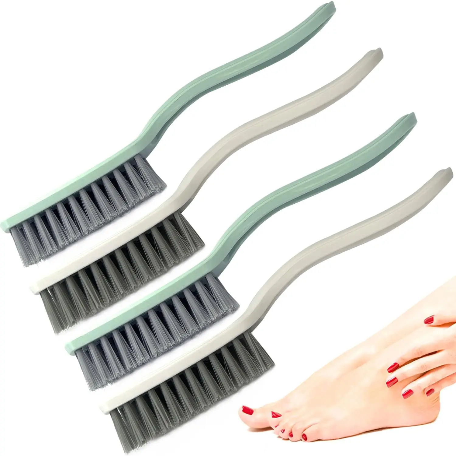 

Nail Brush Foot Scrubber with Curved Handle for Hands Toes Clothes Shoes Laundry Cleaning, 4 Pack