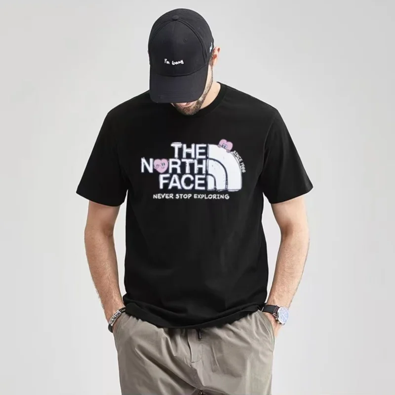 THE NORTH FACE Men and Women Retro Classic Sport Running Heart-shaped Print Outdoor Casual Short-sleeved Shirt