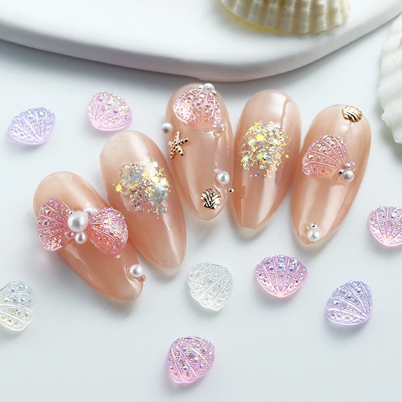 30 pçs minúsculos bonito mar conchas decoração para unhas design brilhante concha sereia textura strass peças de unhas coréia abalone fatias