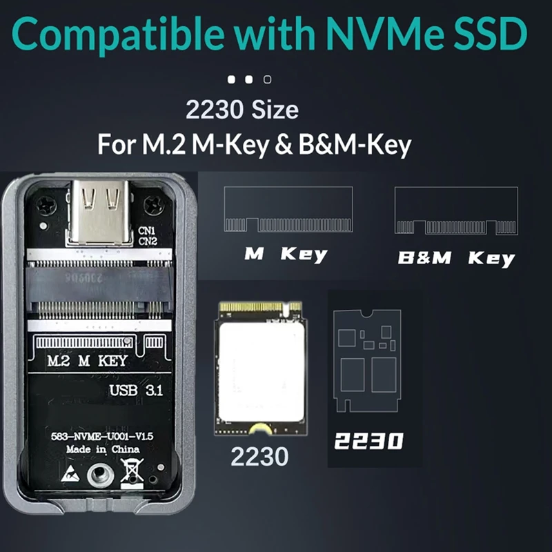 M.2 NVMe 2230 SSD NVMe ไปยังอะแดปเตอร์ USB 10Gbps USB 3.2 Gen2 USB C ภายนอกสําหรับ M2 2230 NVMe SN740