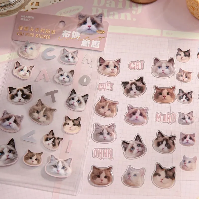 4 Style 3pcs/pack Cartoon Cat Flat Sticker Cute Handbook DIY Material Decorative Scrapbook Stickers