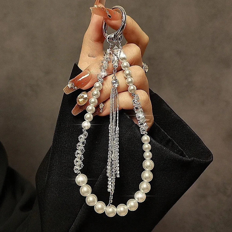 الفاخرة الماس شرابة الكريستال الهاتف المحمول الحبل الراقية لؤلؤة داهوا قلادة سلسلة محمولة قصيرة للهواتف #3