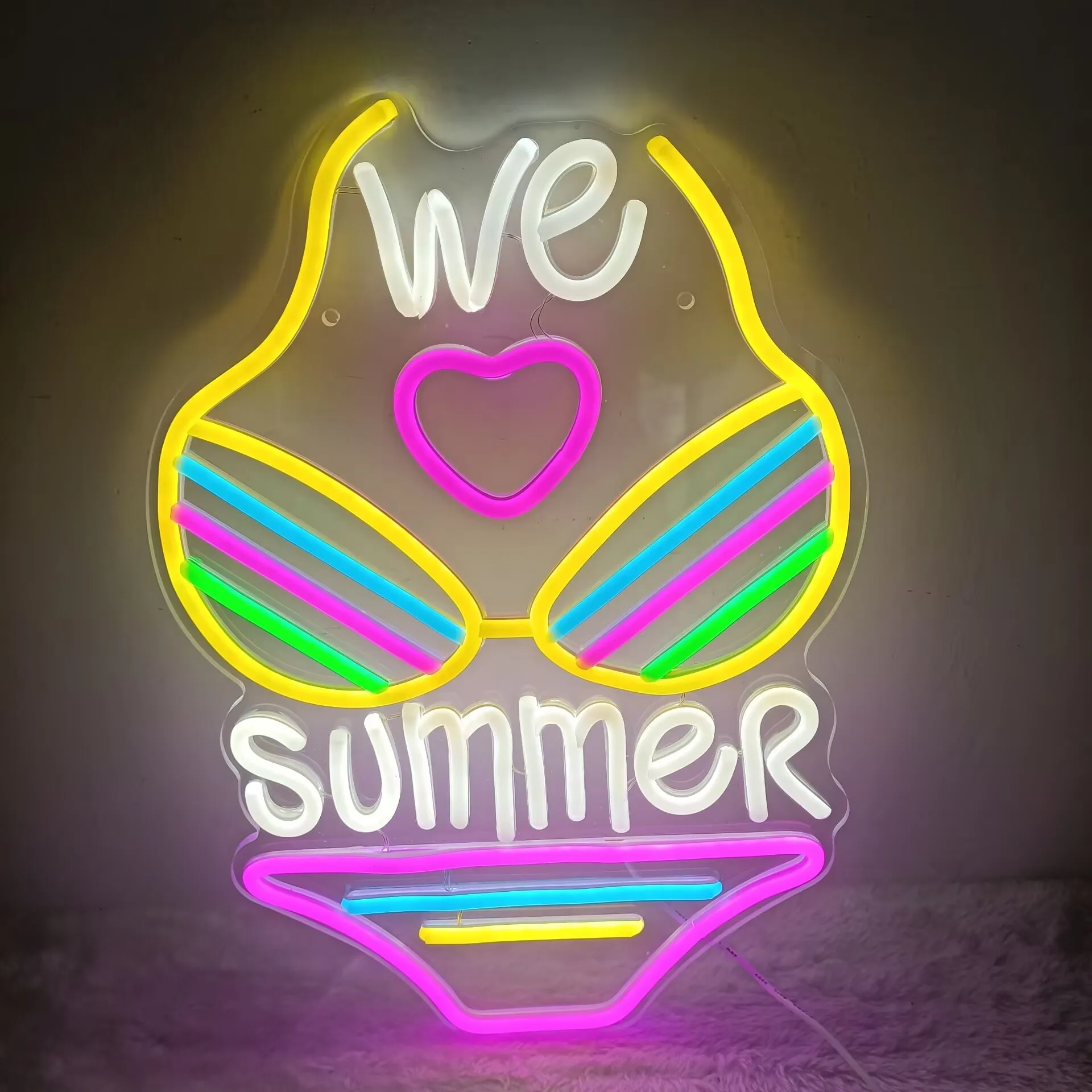 We Love Summer Neon Sign LED Neon Light USB Powered Dimmable for Tropical Theme Party Home Bar Summer Club Decor Gift for Friend