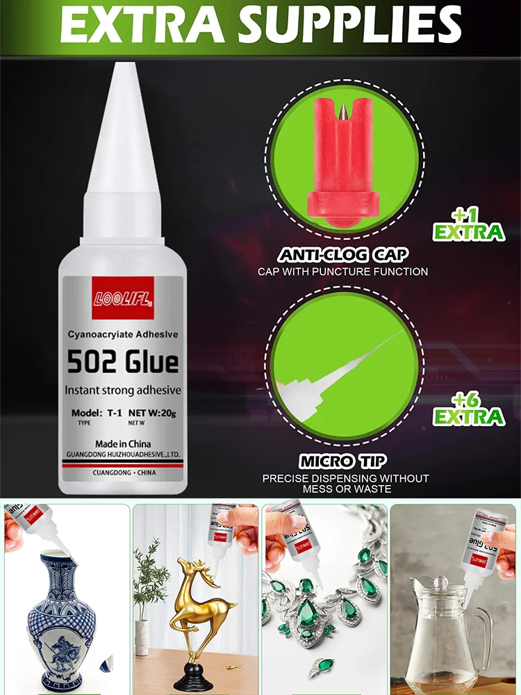 LOOLIFL 1-5 pièces 502 Super colle instantanée séchage rapide Cyanoacrylate adhésif cuir caoutchouc bois métal forte liaison liquide colle outil