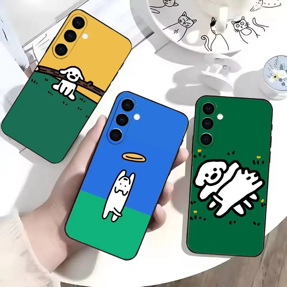 Capa de telefone com cachorro animado fofo M-MATSU, silicone preto macio para Samsung Galaxy A73, A72, A71, A70, A53, A52, A51