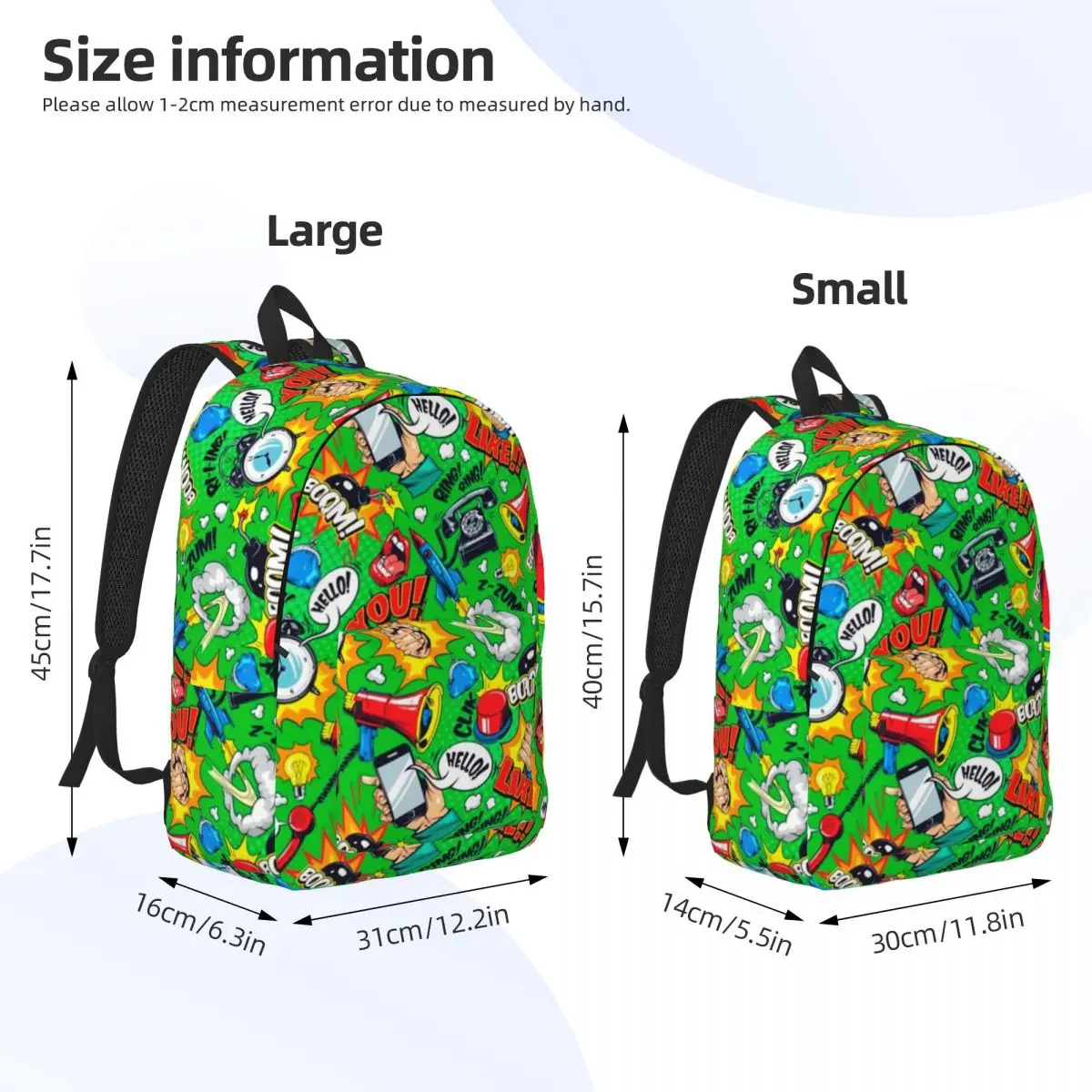 Vintage Superheroes Comic Book Collection for Men Women Student School Bookbag Canvas Daypack Middle High College Gift