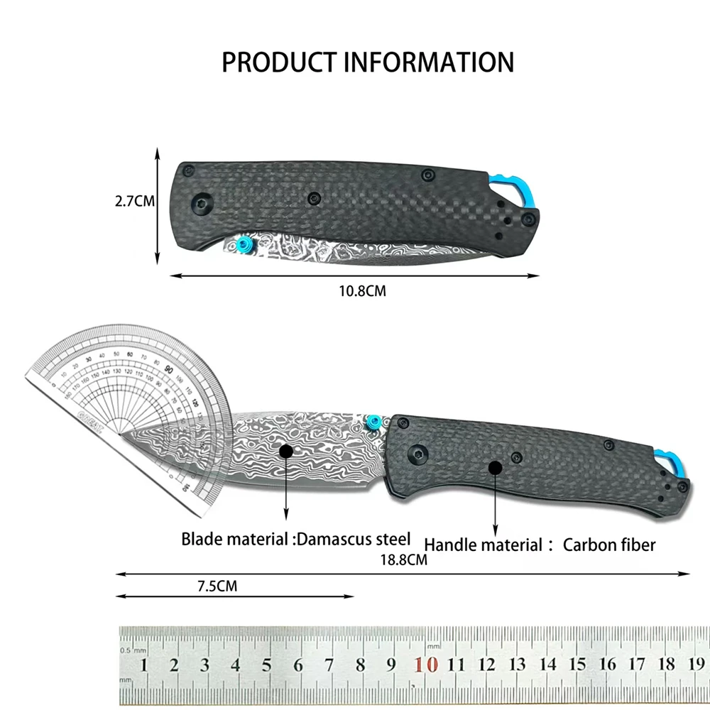 BM 535 Tactical Folding Knife Damascus Steel Blade Carbon Fiber Handle EDC Multitools Tool for Outdoor Camping and Hiking