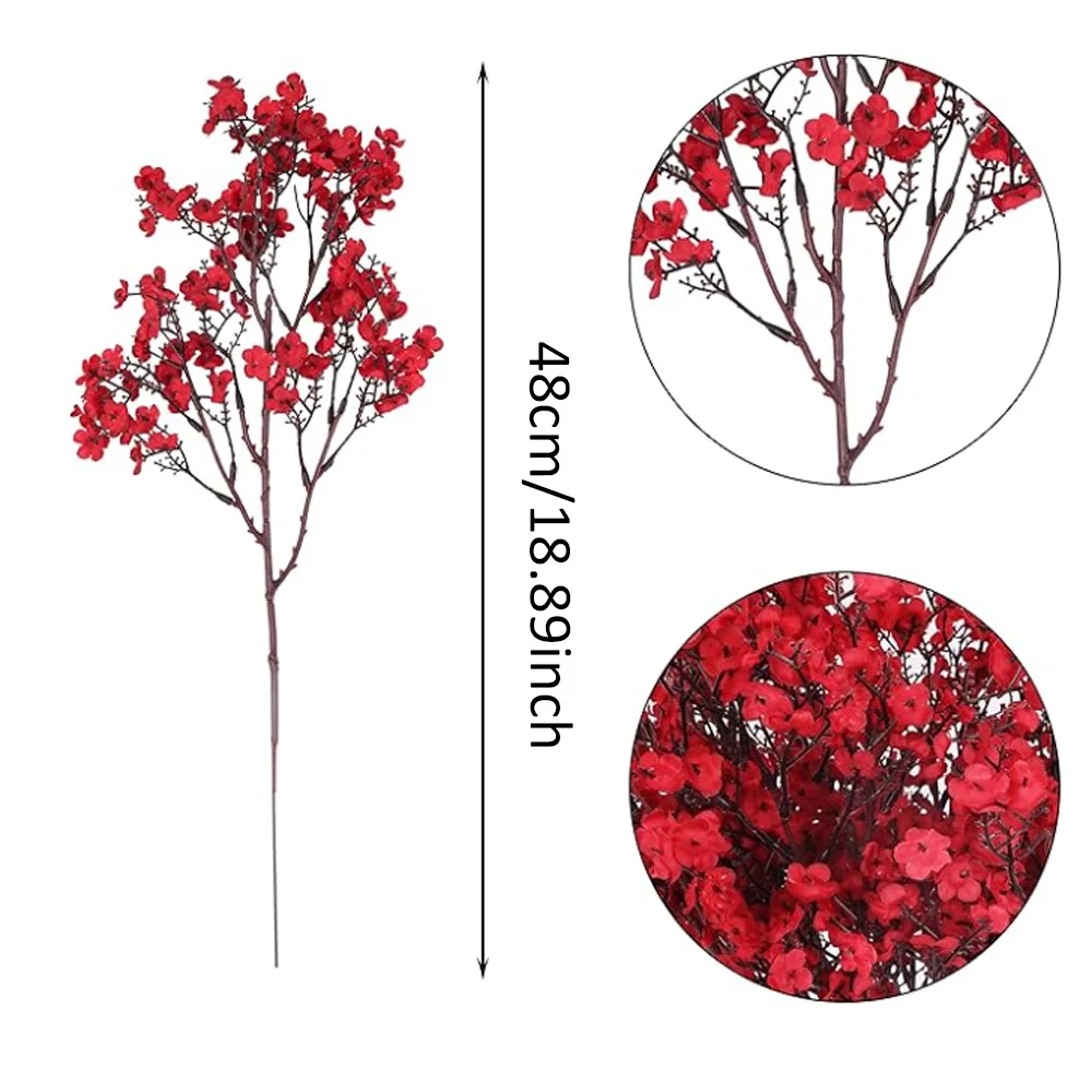 5 Stück rote Babys Atem künstliche Blumen gefälschte Gypsophila-Sträuße für Zuhause, Hochzeit, Tisch, Neujahr, Party, Weihnachtsdekoration – Detail 2