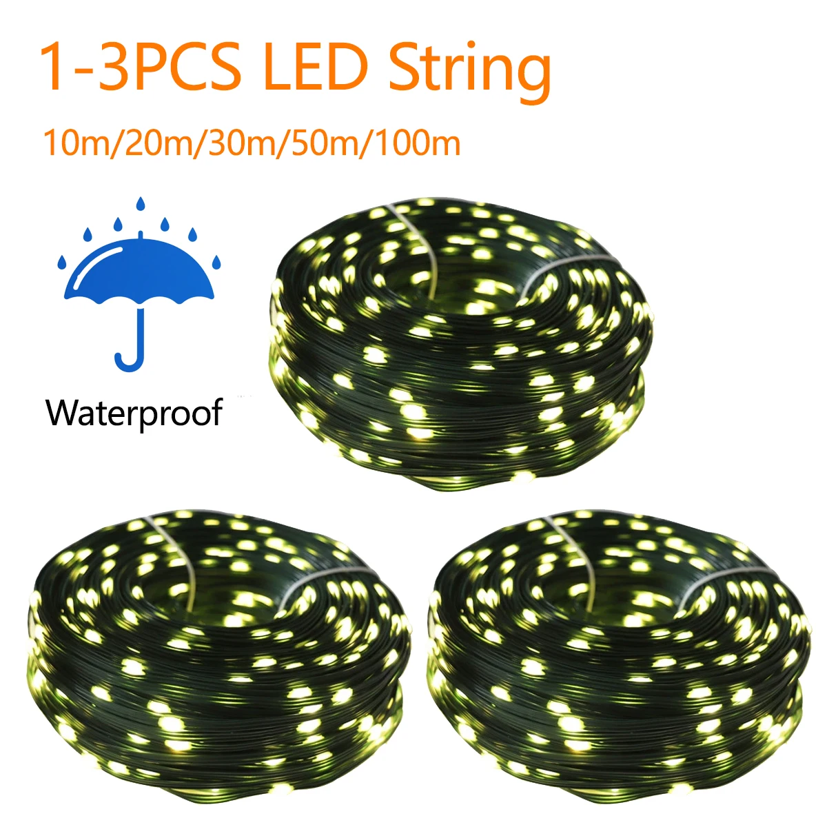 

1-3pcs LED Strip Chain 10M-100M Green Leather Wire Fairy String 8 Modes Outdoor Waterproof Garden Lawn Christmas Wedding Decor