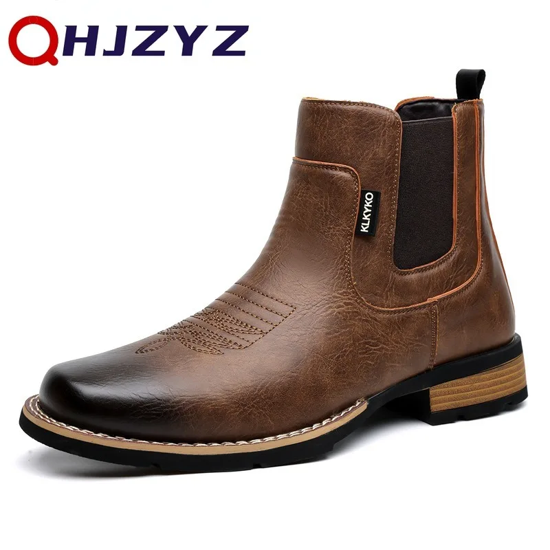2026Men's Boots Retro Embroidery Western Cowboy Short Boot British Style High Top Leather Boot Chelsea Boots Leather Ankle Boots