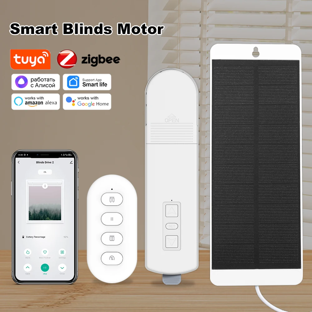 

Manhot Tuya Zigbee3.0 Smart Electric Chain Roller Blinds Motor Shade Shutter Drive with Remote Solar Panel for Alexa Google Home