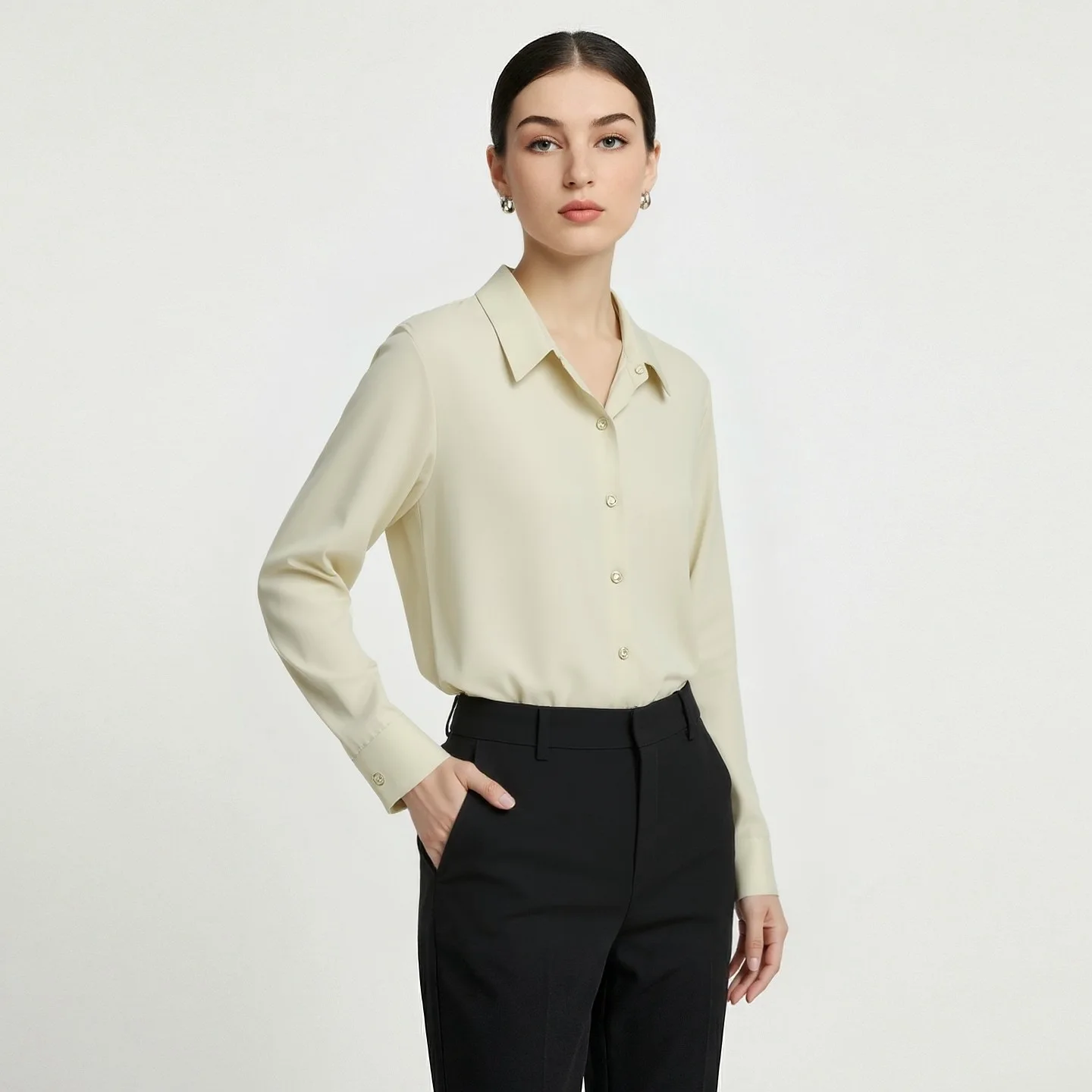 30 Momme 100% Mulberry Silk Shirt Women Twill Long Sleeve Loose Solid Color Elegant Commute Blouse Top