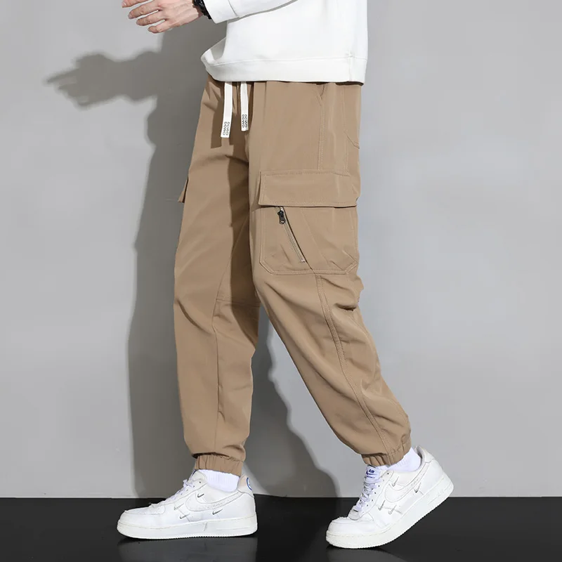 Pantalones Cargo holgados de cintura alta para hombre, pantalones deportivos de talla grande, informales, con bolsillos, a la moda, primavera y verano