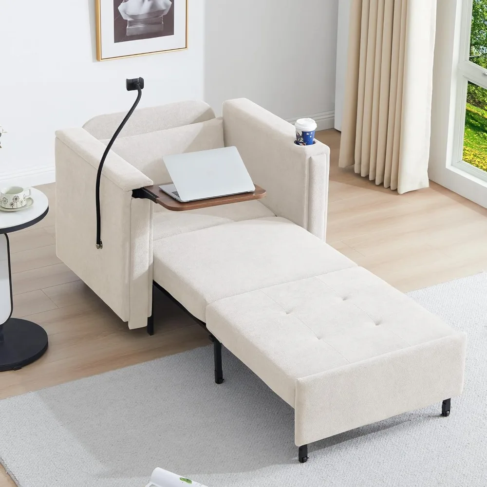 

3-in-1 Convertible Chair Pull Out Bed, Single Sofa Chair Sleeper with Hidden Side Table, Modern Chenille, Customized