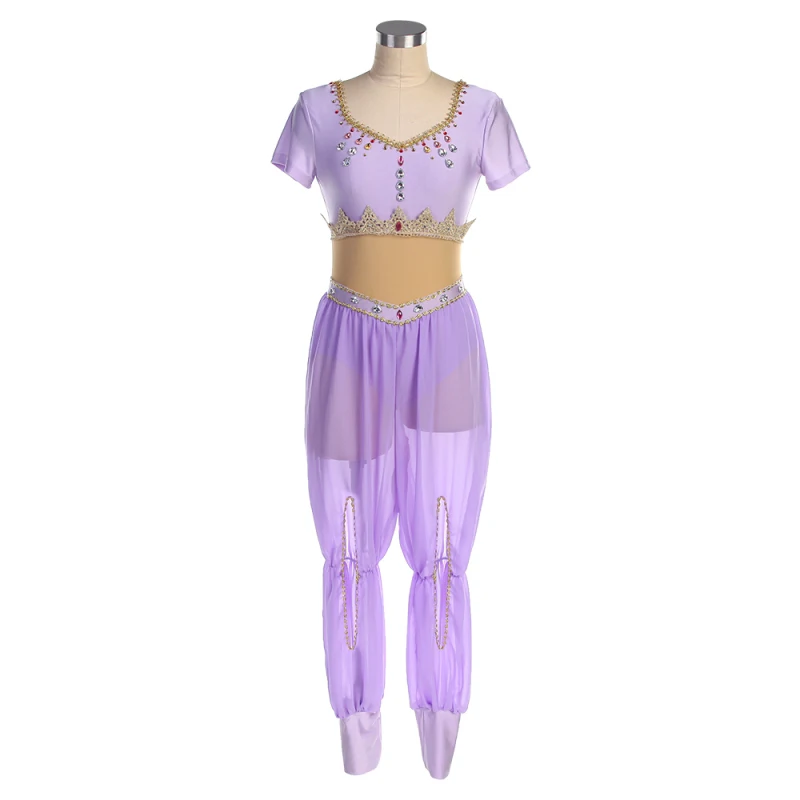 Top con sujetador de LICRA de manga corta con inserción de malla desnuda en la cintura, traje de una pieza para adulto y niña, traje de baile de Ballet 22546