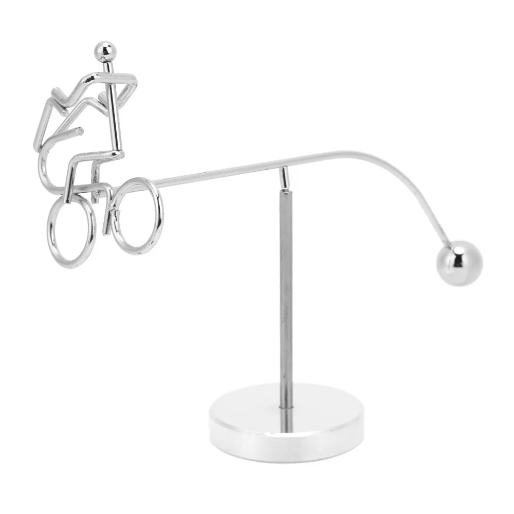 Glossy Metal Finish Cyclist Balance Ornament Silver Tone Handmade Metal Craft Metal Balance Sculpture Tabletop Balance Decor
