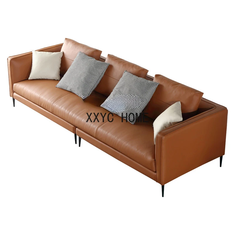 

Italian Minimalist Leather Sofa Modern Small Apartment Living Room Light Luxury Napa Leather down Three-Seat Leather Sofa