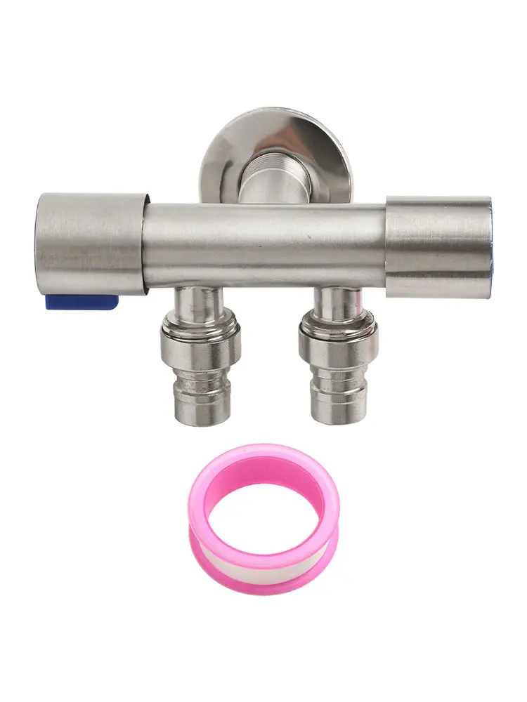 Premium Stainless Steel Double Outlet Water Valve  Dual Control Angle Valve for Bathroom and Washing Machines Silver