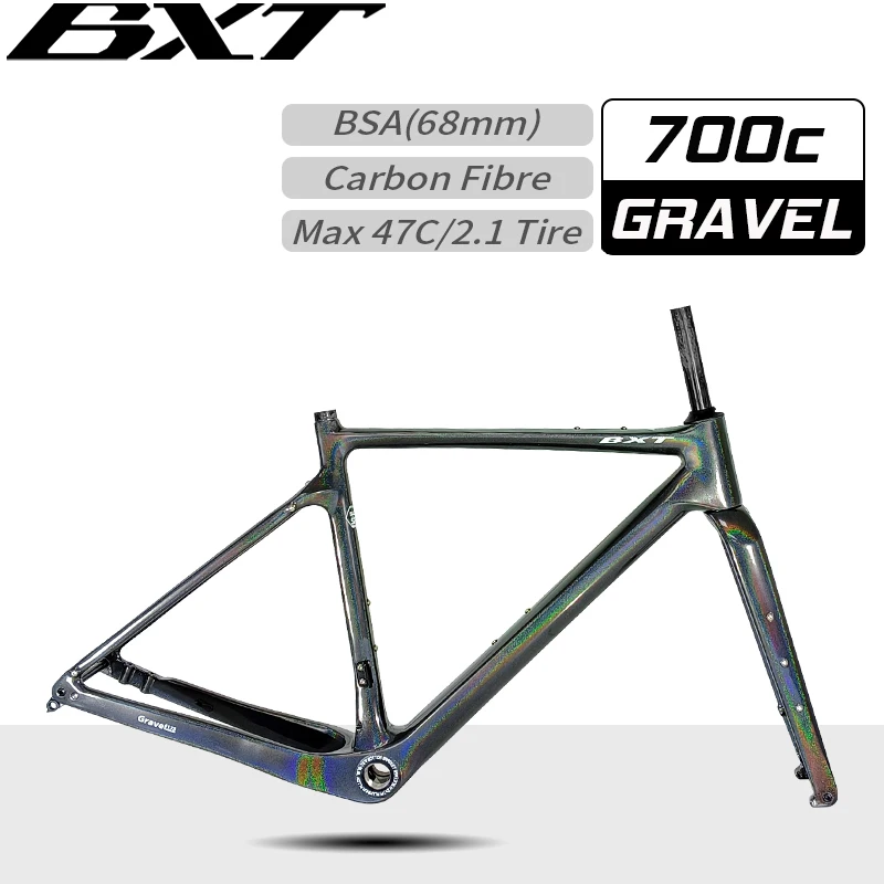 Cuadro de grava de carbono BXT 700C, Cable completamente oculto, cuadro de carbono, disco, cuadro de bicicleta de grava, color camaleón, en stock, enviado en el pedido