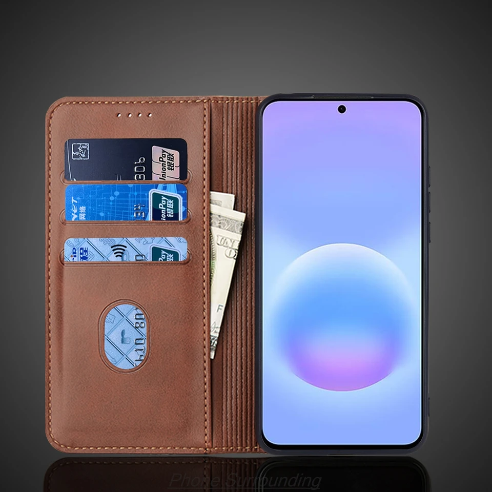 Funda de cuero para Samsung Galaxy A57 5G, funda de tapa con soporte para tarjetas, imán de atracción, cubierta tipo cartera 5