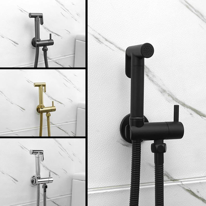 Shower Douche Toilet Bidet Sprayer Tap Brushed Gold Brass Bathroom Wall Mount Shattaf Single Hole Cold Water Bidet Faucet Black