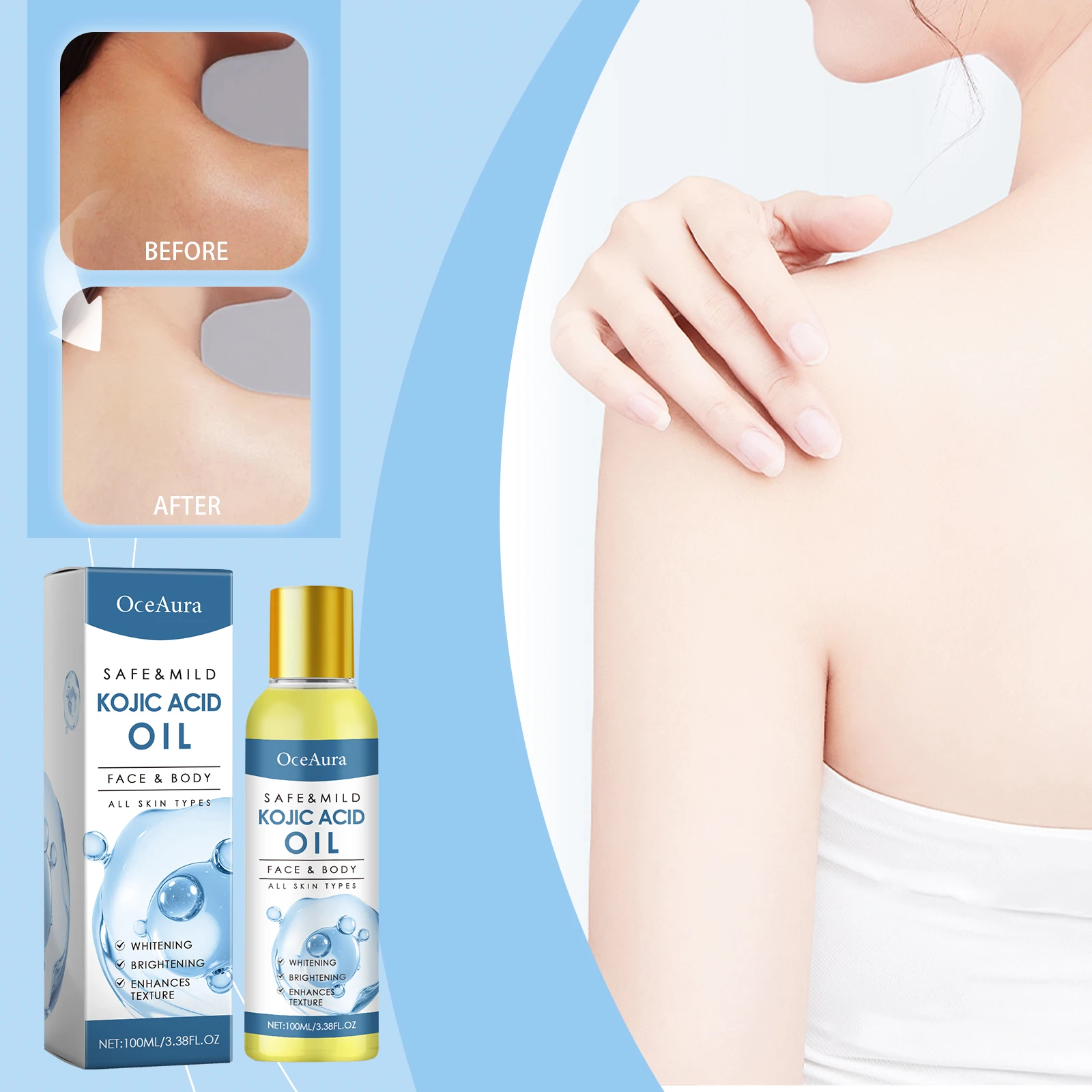 コウジ酸オイル - 美白と美白のためのフェイス & ボディ トリートメント 100ml |   すべての肌タイプに適した安全でマイルドな処方