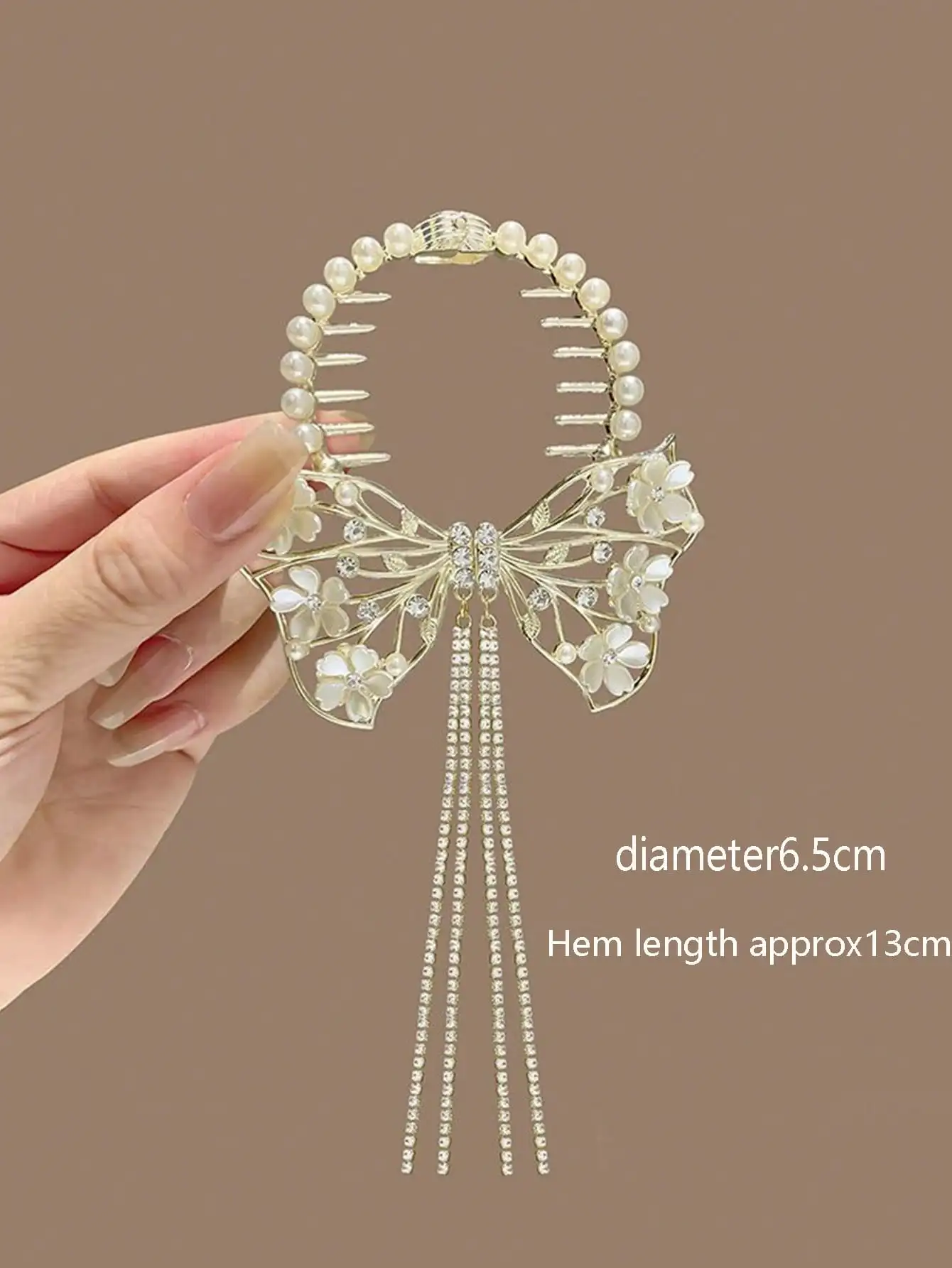 1pc Teen' Bun Holder Clip With Flower Tassel Decor, Perfect For Parties And Daily Wear In Summer
