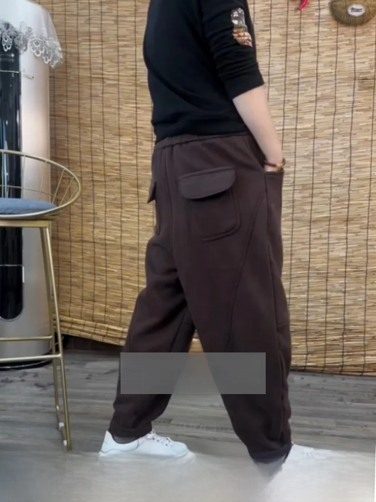 

Свободные брюки-харлан коричневого цвета, больших размеров, с эффектом похудения, повседневные, с высокой талией, прямые, для офиса, женская мода
