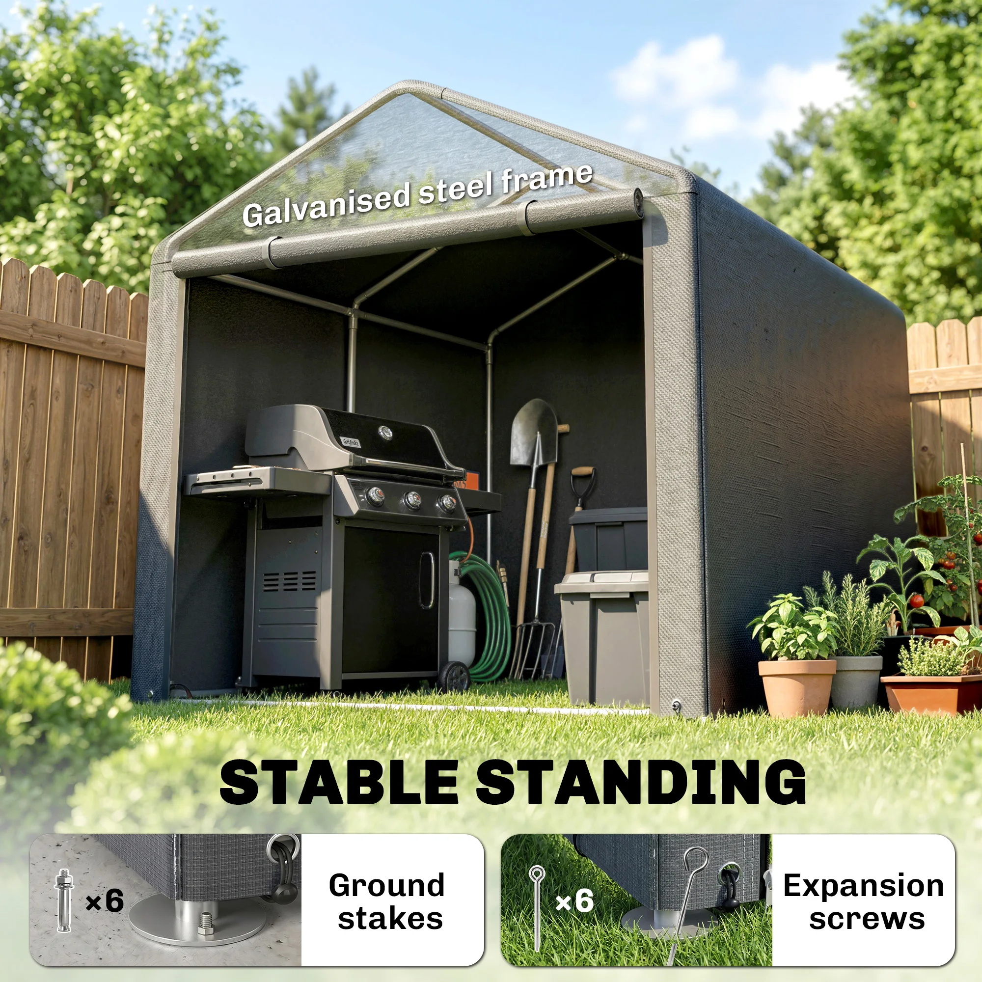1.6 X 2.2m Portable Garden Storage Shed for Motorbikes, Tools, Bikes, Dark Grey