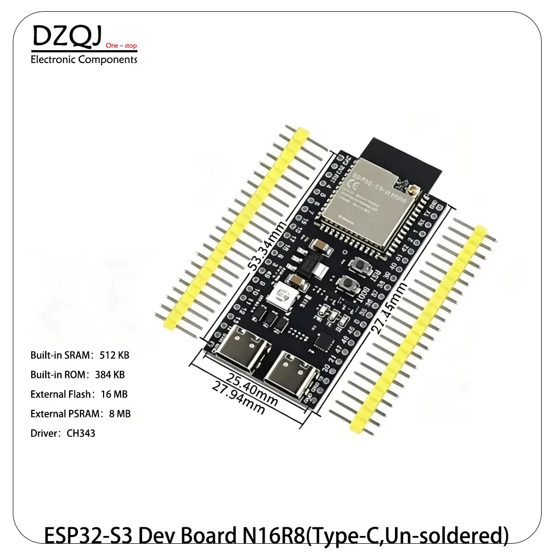 ESP32-S3 ontwikkelbord DevKitC-1 N8R2 N16R8 WiFi BT-module 44-pins Type-C USB ESP32-S3
