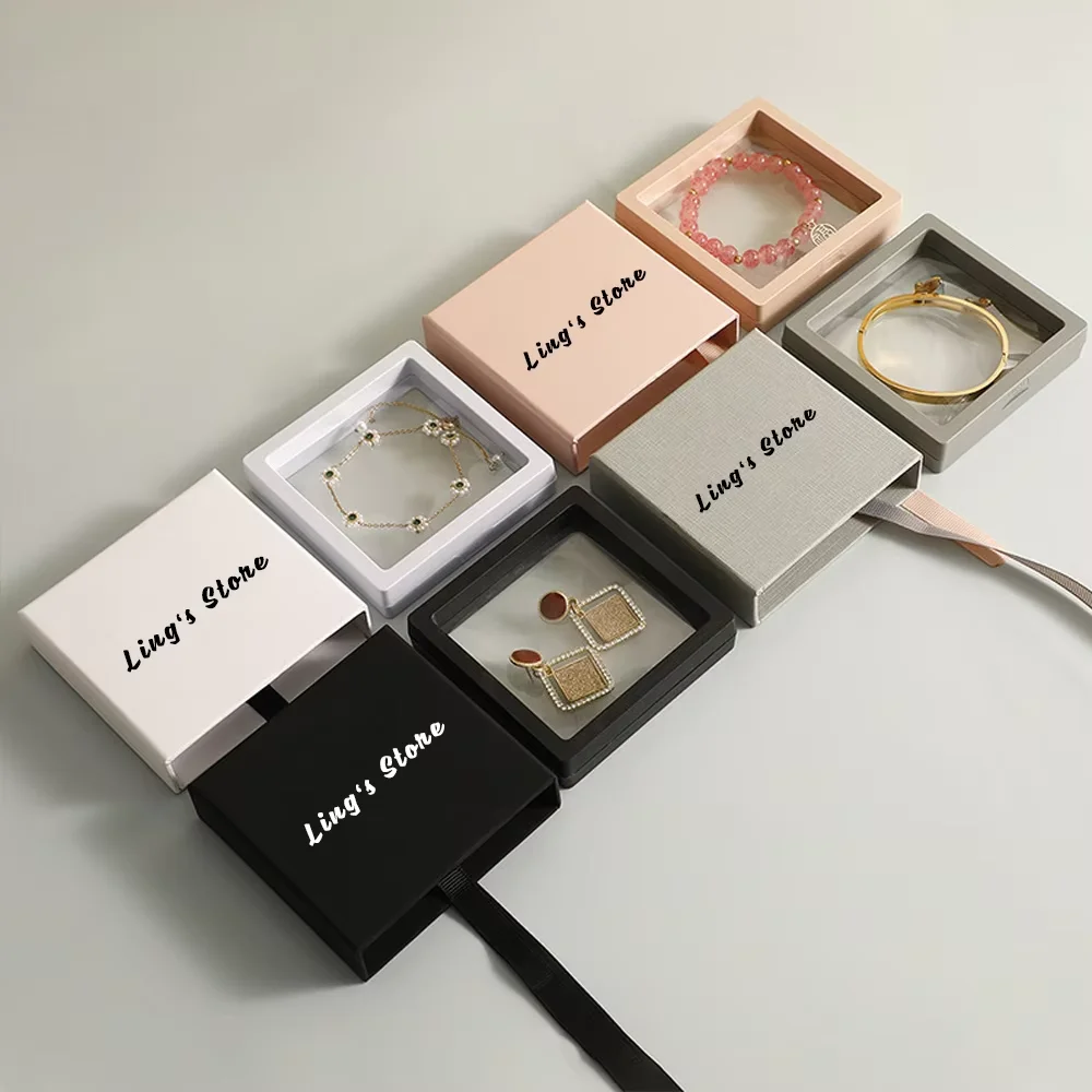 

50Pcs Jewelry Box With PE Suspension Film Fashion Accessories Bracelet Personalized Logo Necklace Earrings Drawer Gift Packaging