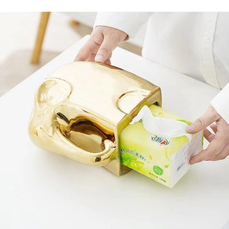 Abstract Elephant Ceramic Tissue Box Shape Decorative Paper Towel Coffee Table Desktop Boxes Modern Decor