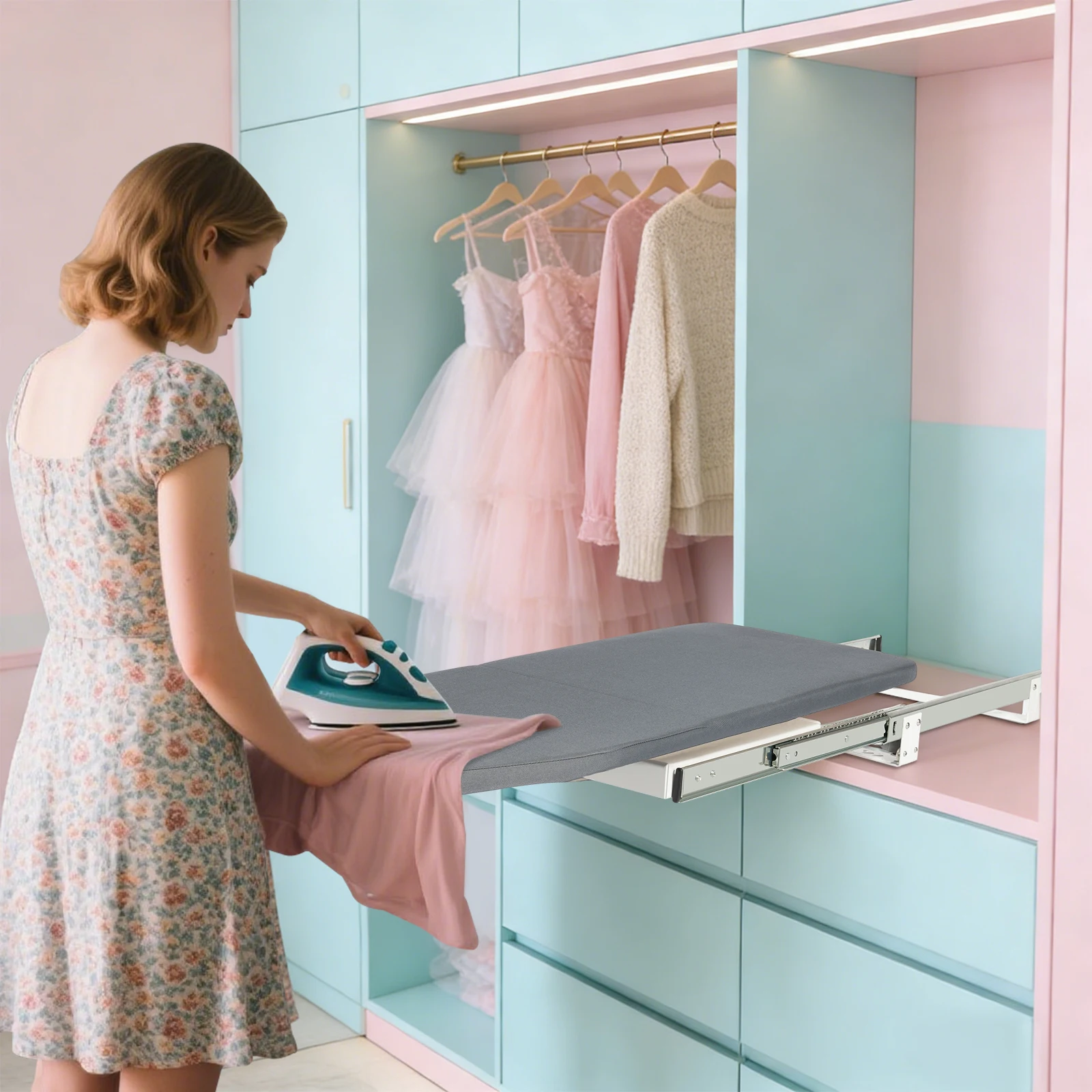

Wall/Cabinet Built-in Ironing Board, Silent Foldable Pull-out Iron Table for Laundry Room Bedroom