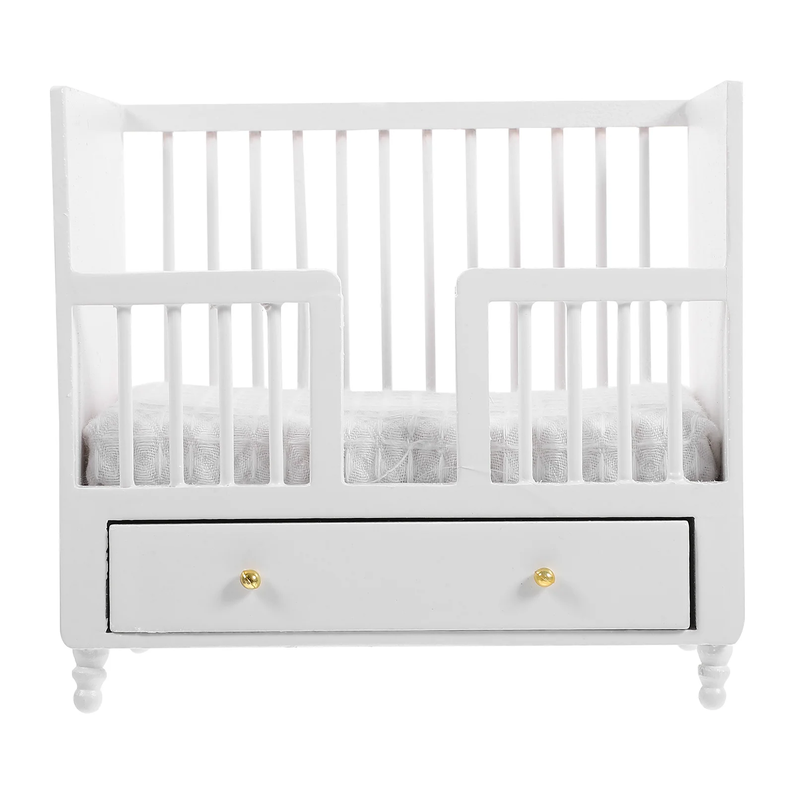 Mini Bed Baby Crib Toy Miniature Accessories Wooden Ornaments House Furniture Cotton Birch Accessory